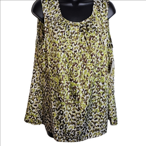 Kasper Sleeveless Blouse Green/White/brown Pattern, Women's Size 1X ✨️NWT✨️